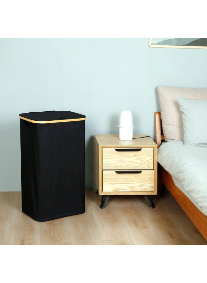 KITCHENOO Laundry basket with lid, large 110L laundry basket with handle and lid, foldable clothes organizer basket with removable inner bag for clothes, toys and towels - Black - Image 5