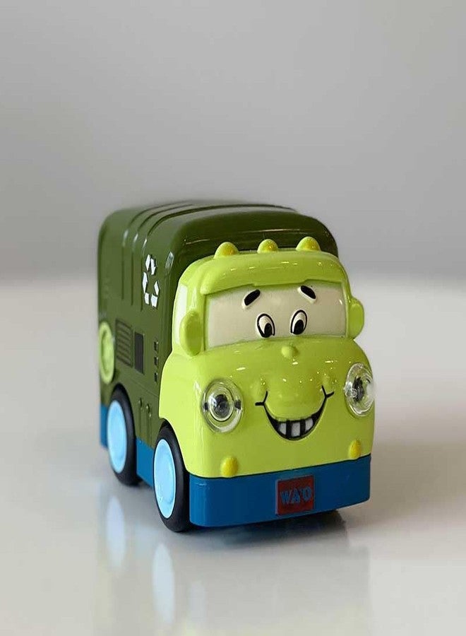 HITRUZ Metal Die Cast Cartoon Garbage Truck Toy Car for Kids 2-5 Years | Push & Go Friction Powered Vehicle with Flashing Lights | Mini Toy for Toddler Boys & Girls - Image 1