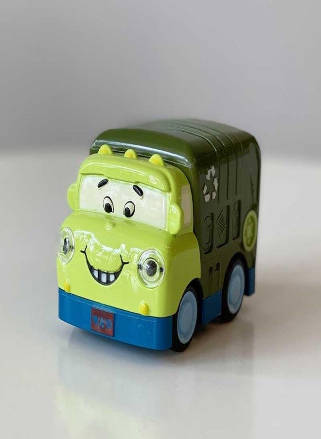 HITRUZ Metal Die Cast Cartoon Garbage Truck Toy Car for Kids 2-5 Years | Push & Go Friction Powered Vehicle with Flashing Lights | Mini Toy for Toddler Boys & Girls - Image 2