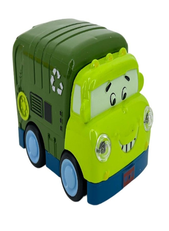 HITRUZ Metal Die Cast Cartoon Garbage Truck Toy Car for Kids 2-5 Years | Push & Go Friction Powered Vehicle with Flashing Lights | Mini Toy for Toddler Boys & Girls - Image 4