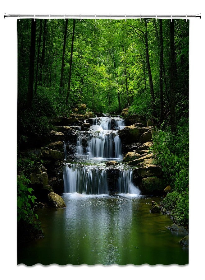 Forest Waterfall Shower Curtain Nature Green Tree Tropical Jungle Spring Summer Natural Scenery Fabric Bathroom Decor Set,70x70 inch - Image 2