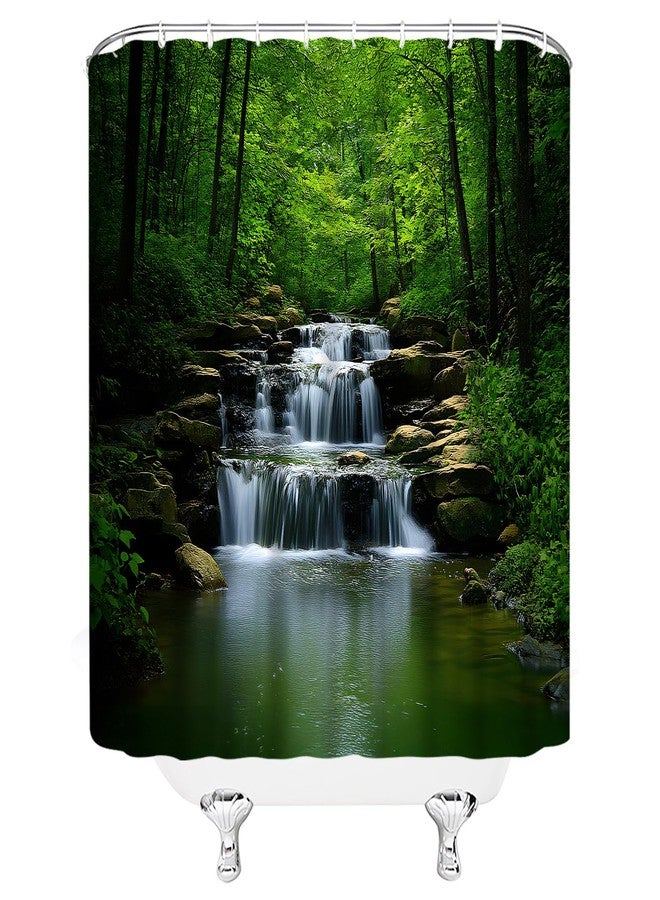 Forest Waterfall Shower Curtain Nature Green Tree Tropical Jungle Spring Summer Natural Scenery Fabric Bathroom Decor Set,70x70 inch - Image 4
