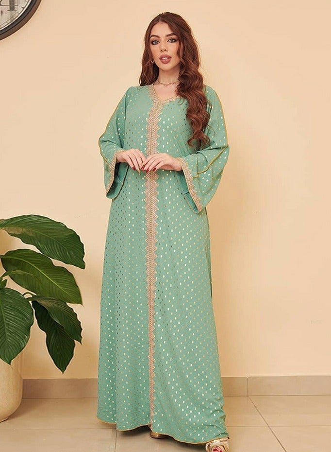 إسكدنيا سيدة ثوب فضفاض طباعة أزياء مسلم عارضة ثوب طويل Abaya الضوء الأخضر - Image 1