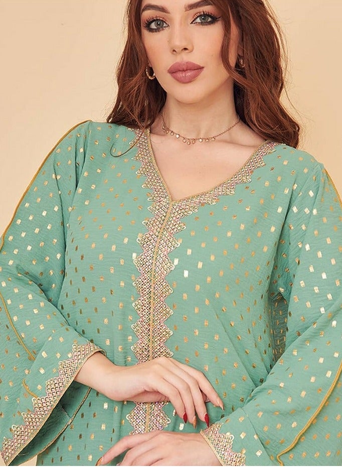 إسكدنيا سيدة ثوب فضفاض طباعة أزياء مسلم عارضة ثوب طويل Abaya الضوء الأخضر - Image 2