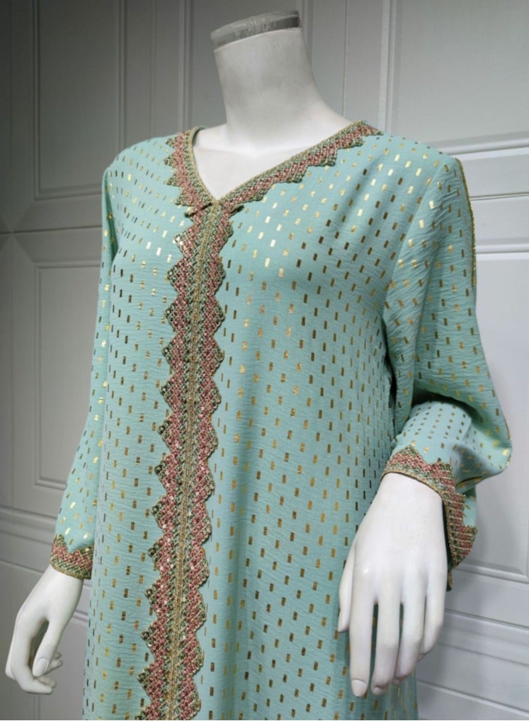 إسكدنيا سيدة ثوب فضفاض طباعة أزياء مسلم عارضة ثوب طويل Abaya الضوء الأخضر - Image 3