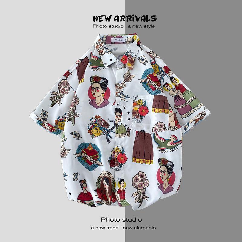 Thai Short-Sleeved Printed Shirt for Men on the Beach, Handsome Retro Hong Kong Style Vintage Floral Versatile Trendy Wholesale - Image 1