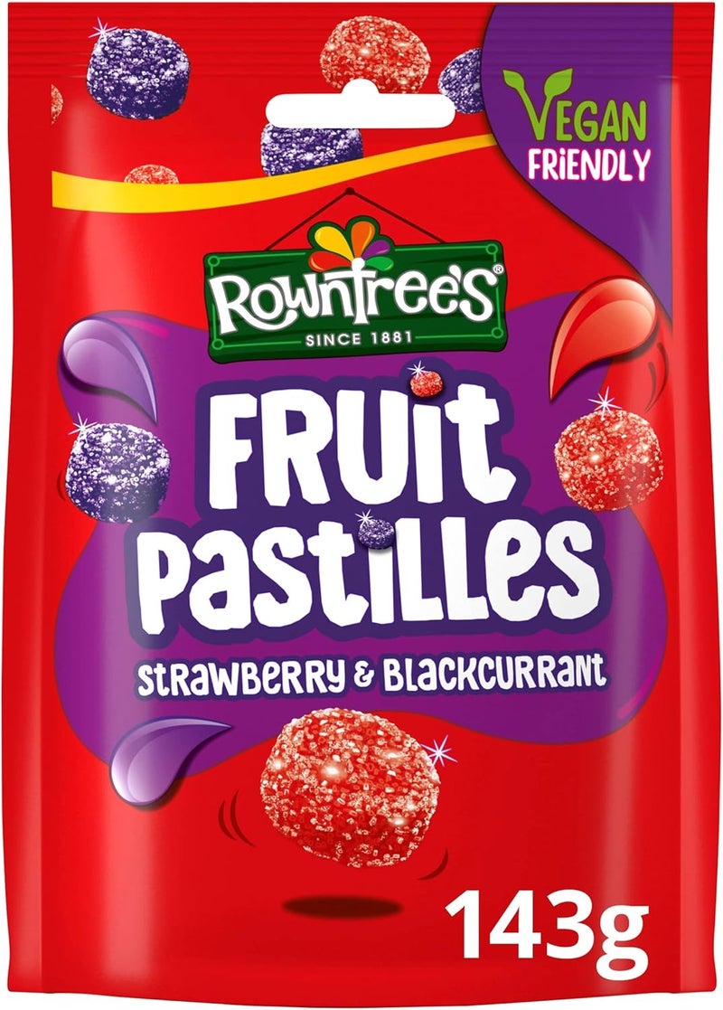 Rowntrees Rowntree's Fruit Pastilles Strawberry & Blackcurrant - Vegan Friendly Candy, 143g - Image 1