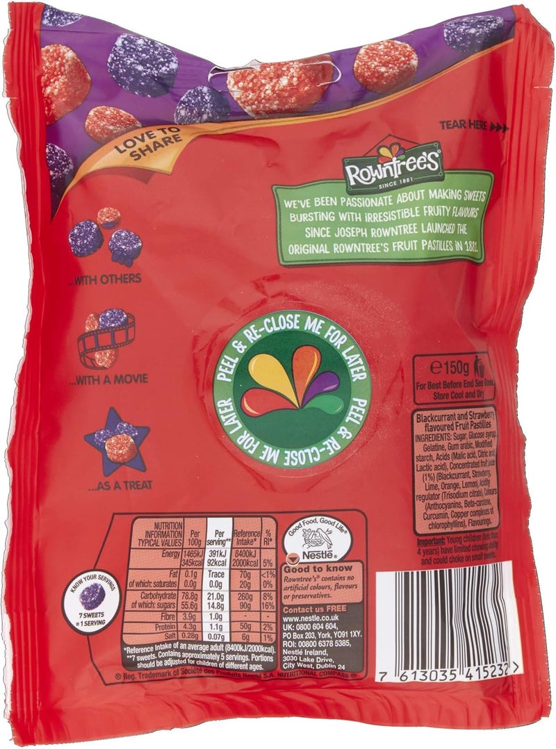 Rowntrees Rowntree's Fruit Pastilles Strawberry & Blackcurrant - Vegan Friendly Candy, 143g - Image 2