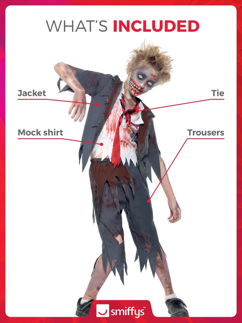 Smiffys Tween's Zombie School Boy Costume, Trousers, Jacket, Mock Shirt and Tie, Serious Fun, Size Tween, 43022 - Image 2