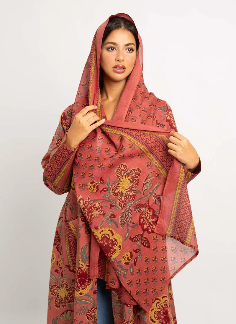 Kaafmeem Maroon Vintage Flowery A-Cut Abaya