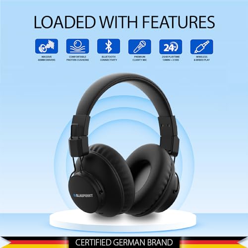 Blaupunkt Newly Launched BH41 Bluetooth Wireless Over Ear Headphones I Long Playtime I 40MM Drivers I Foldable I Flexible & Light Weight I Built in Mic I TurboVolt Fast Charging - Image 5