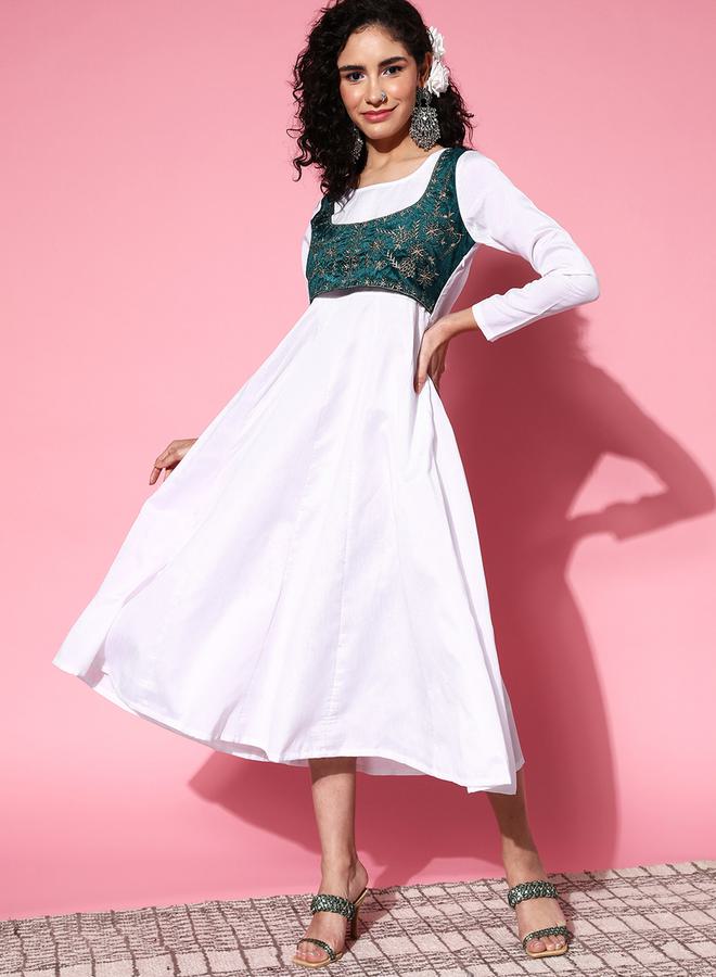 SASSAFRAS SASSAFRAS Velvet Embroidered Jacket Anarkali Midi Dress - Image 1