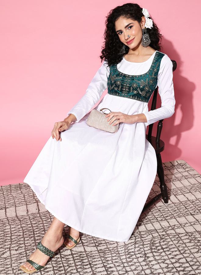 SASSAFRAS SASSAFRAS Velvet Embroidered Jacket Anarkali Midi Dress - Image 3