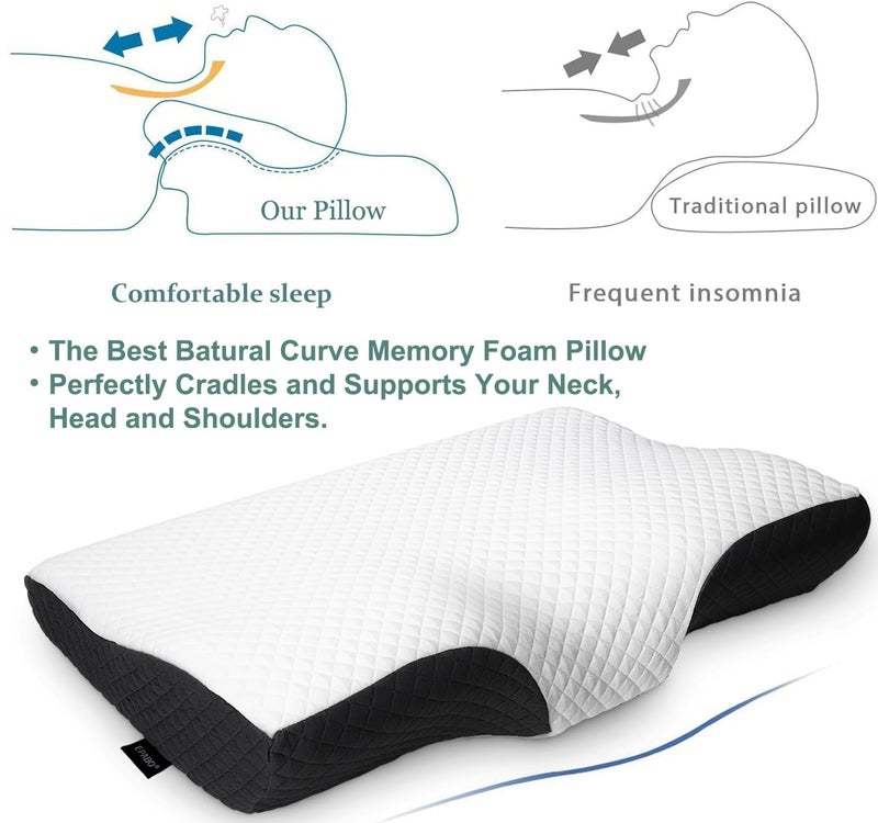 EPABO Contour Memory Foam Pillow Orthopedic Sleeping Pillows, Ergonomic Cervical Pillow for Neck Pain - for Side, Back and Stomach Sleepers, Free Pillowcase Included (Firm & Near King) - Image 2