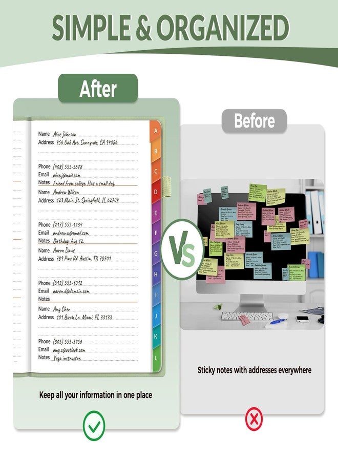 SUNEE Address Book with Colorful Alphabetical Tabs, Address Notebook Organizer for Record Contacts, 5.3'' x 7.7''- Sage Green - Image 3