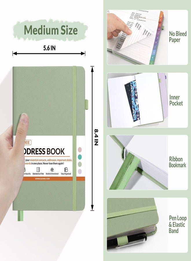 SUNEE Address Book with Colorful Alphabetical Tabs, Address Notebook Organizer for Record Contacts, 5.3'' x 7.7''- Sage Green - Image 4