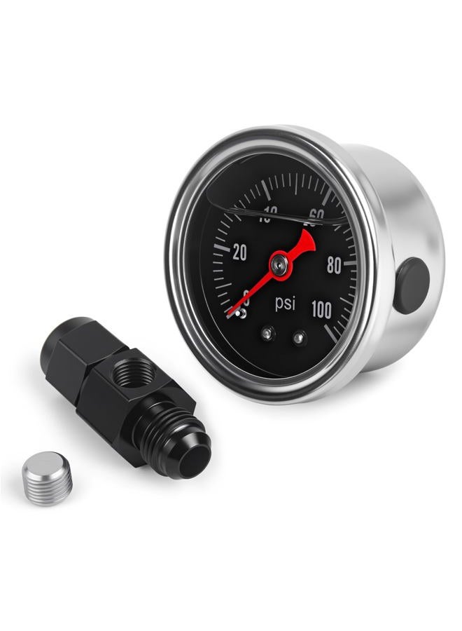 CNRAQR Universal 0-100psi Fuel Pressure Gauge 1/8" NPT Oil Press Gauge with 6AN Male Flare to -6 Female Swivel Fuel Pressure Take Off Fitting Adapter - Image 1