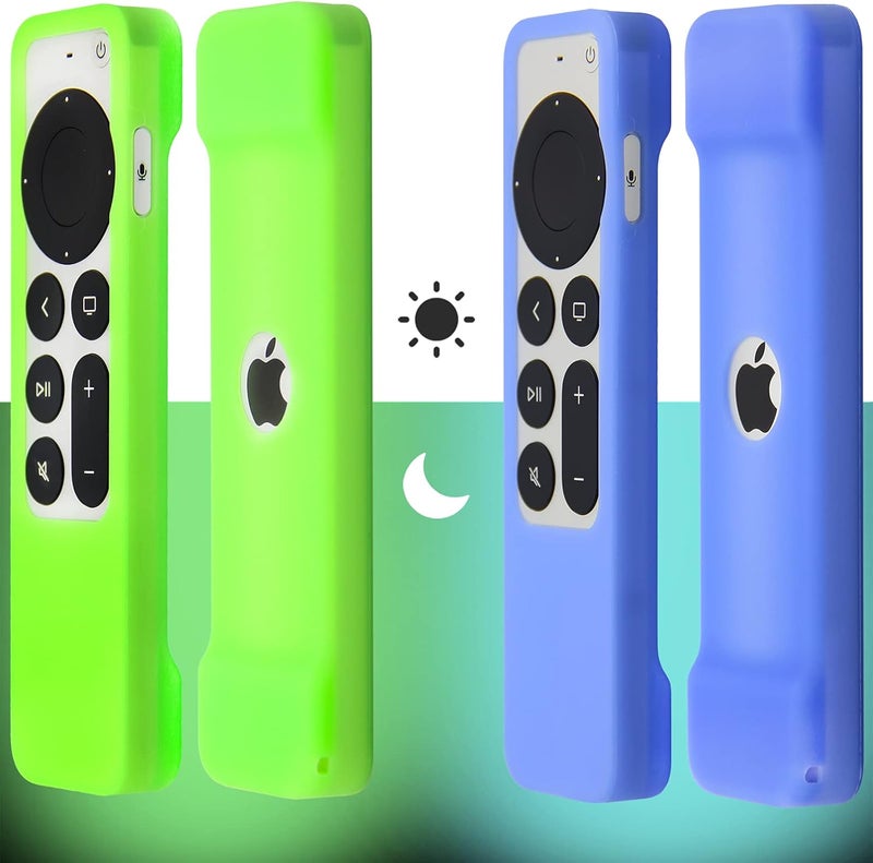 بينوو [2 حزمة] غطاء جهاز التحكم عن بعد (مضيء في الظلام) متوافق مع جهاز Apple TV Siri Remote 2021 (الجيل الثاني) - حبل معصم مضمن، غطاء مضاد للانزلاق (أخضر وأزرق) - Image 1