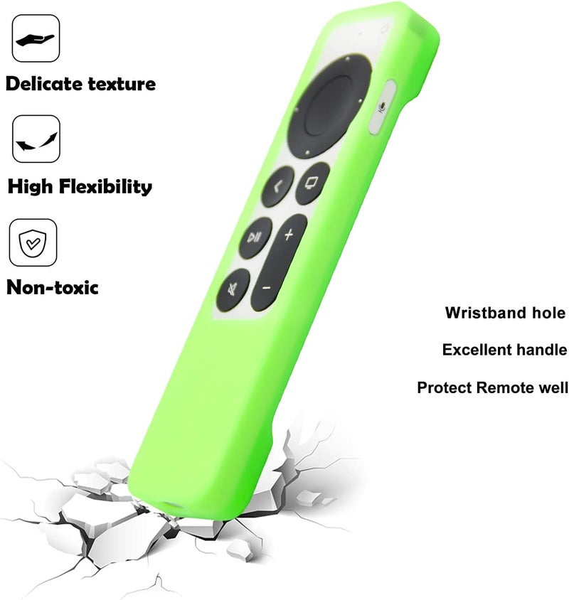 بينوو [2 حزمة] غطاء جهاز التحكم عن بعد (مضيء في الظلام) متوافق مع جهاز Apple TV Siri Remote 2021 (الجيل الثاني) - حبل معصم مضمن، غطاء مضاد للانزلاق (أخضر وأزرق) - Image 4