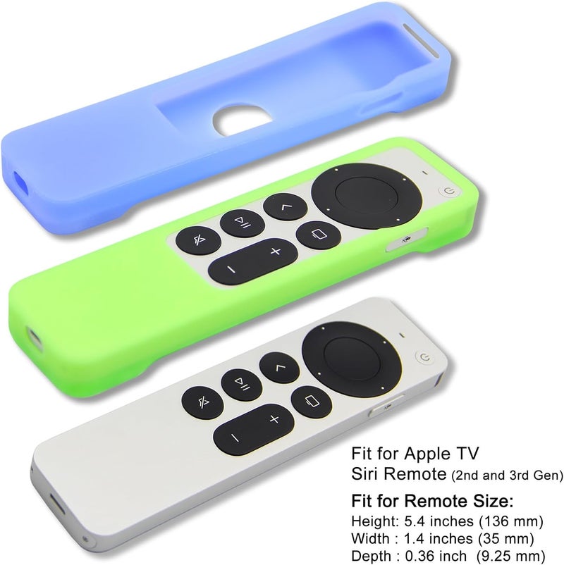 بينوو [2 حزمة] غطاء جهاز التحكم عن بعد (مضيء في الظلام) متوافق مع جهاز Apple TV Siri Remote 2021 (الجيل الثاني) - حبل معصم مضمن، غطاء مضاد للانزلاق (أخضر وأزرق) - Image 5