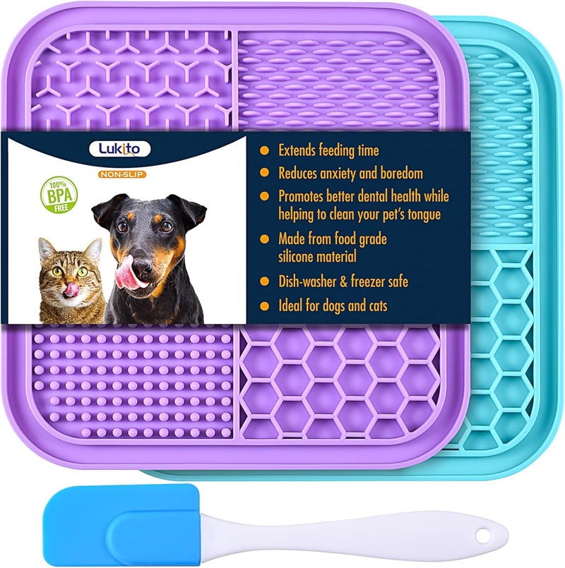 LUKITO 2PCS Licking Mat for Dogs with Suction Cups, Premium Lick Pad for Anxiety Relief, Slow Feeder Dog Bowls, Perfect for Bathing, Grooming and Training - Image 1