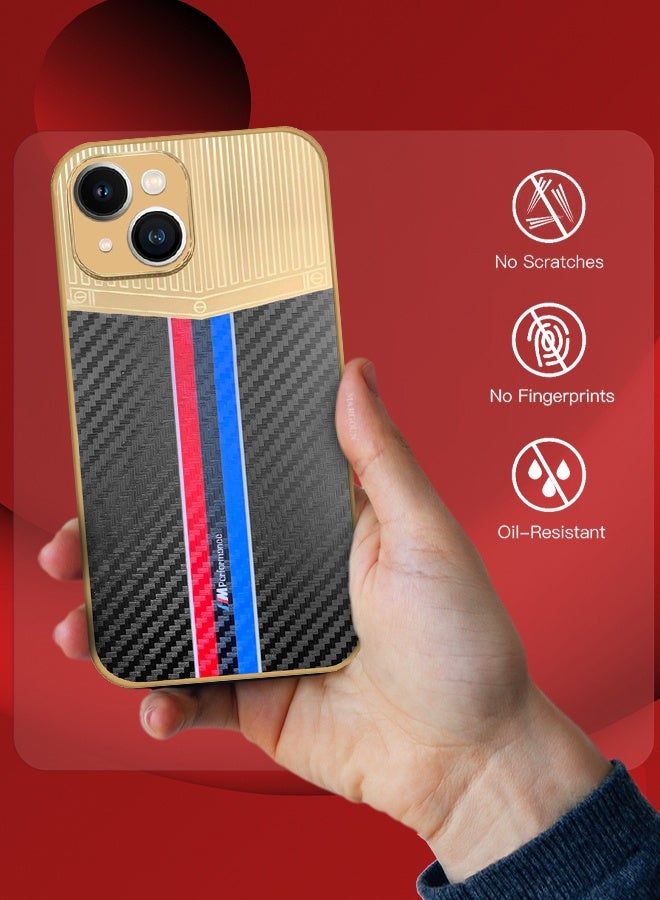 CATANES Luxury Gold Plated Case for iPhone 13 - Hybrid Electroplated Frame Back Cover with Carbon Fiber Texture - Racing Stripe Pattern Black - Image 2