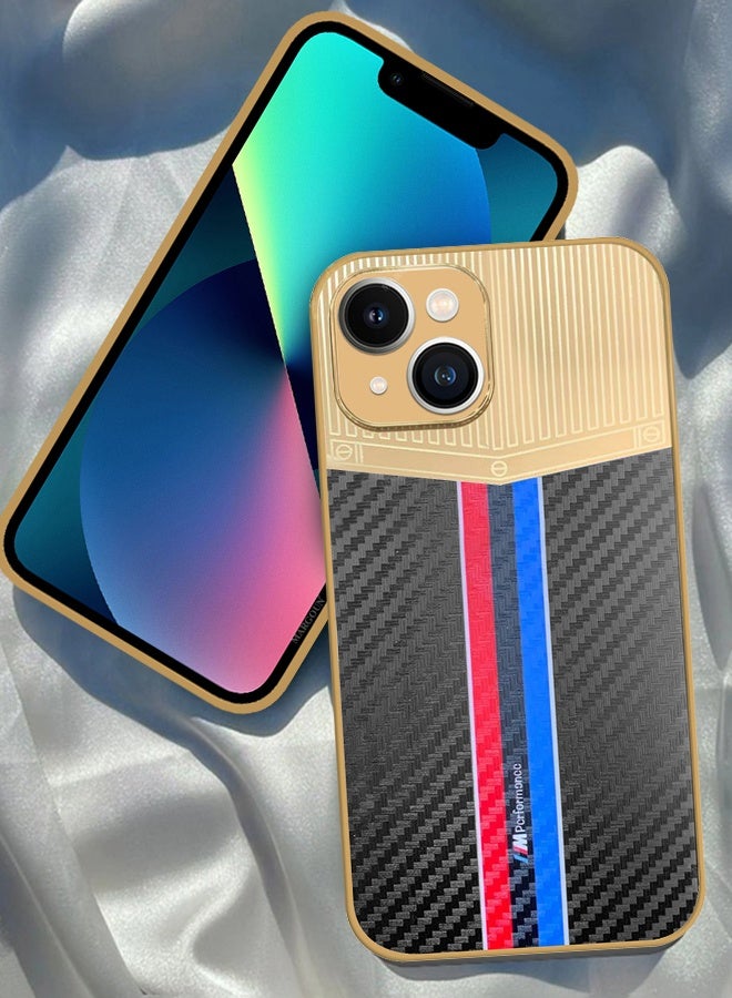CATANES Luxury Gold Plated Case for iPhone 13 - Hybrid Electroplated Frame Back Cover with Carbon Fiber Texture - Racing Stripe Pattern Black - Image 4
