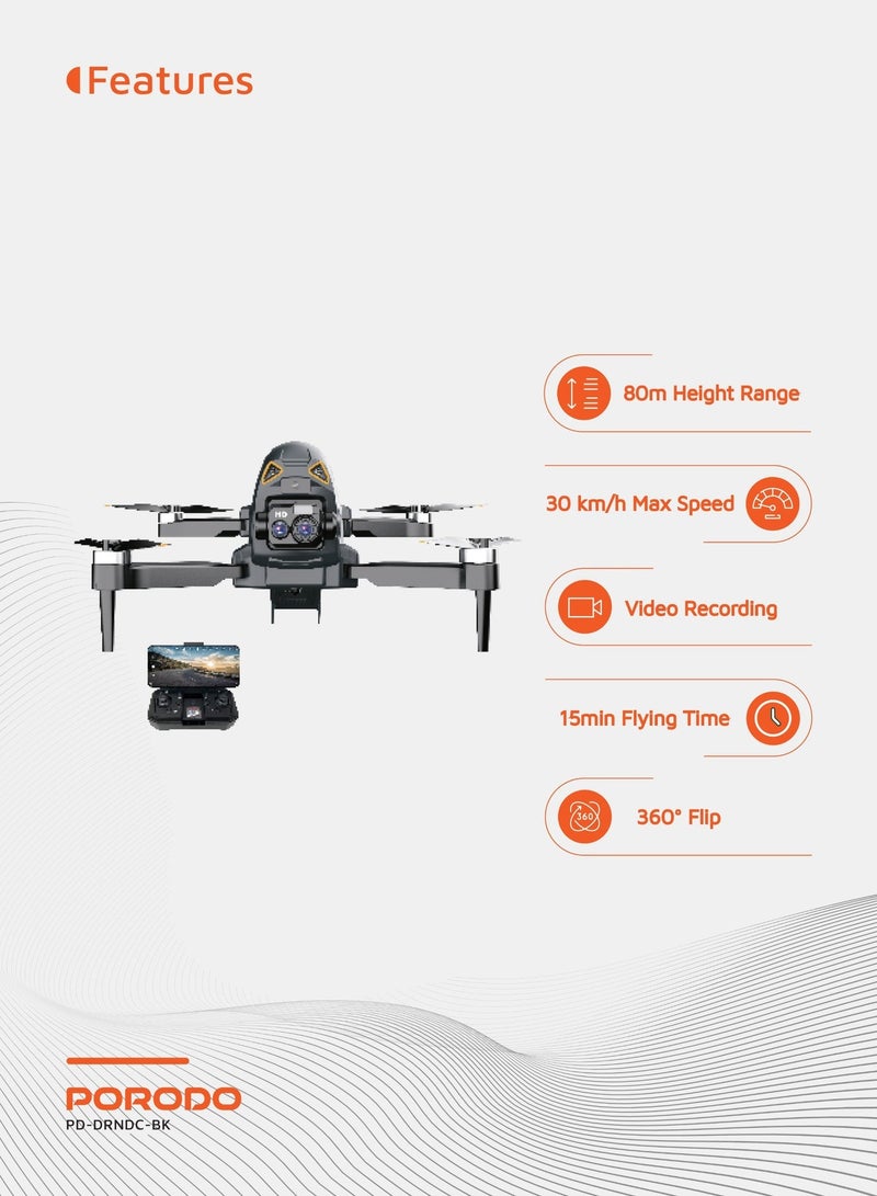 بورودو طائرة بدون طيار Aerovision FPV كاميرا مزدوجة وتنظيم كهربائي / تجنب العوائق تلقائيًا / محرك بدون فرشاة / وقت طيران 15 دقيقة / مدى ارتفاع 80 مترًا - أسود / فضي - Image 2