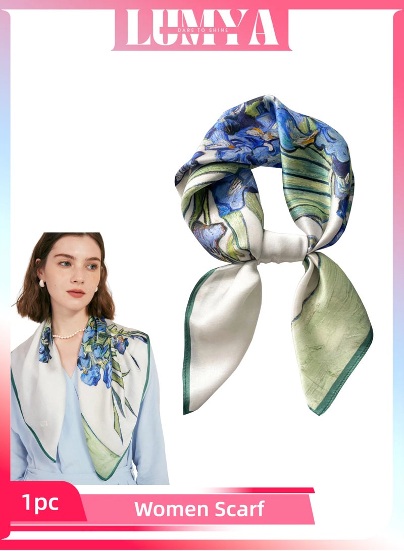 لوميا وشاح حريري مربع نسائي، وشاح رقبة ساتان خفيف الوزن، وشاح رأس بطبعة زهور، وشاح لف للشعر، وشاح ناعم من الحرير الاصطناعي للملابس الأنيقة، واقي من الشمس، وديكور عصري، 70×70 سم - Image 1