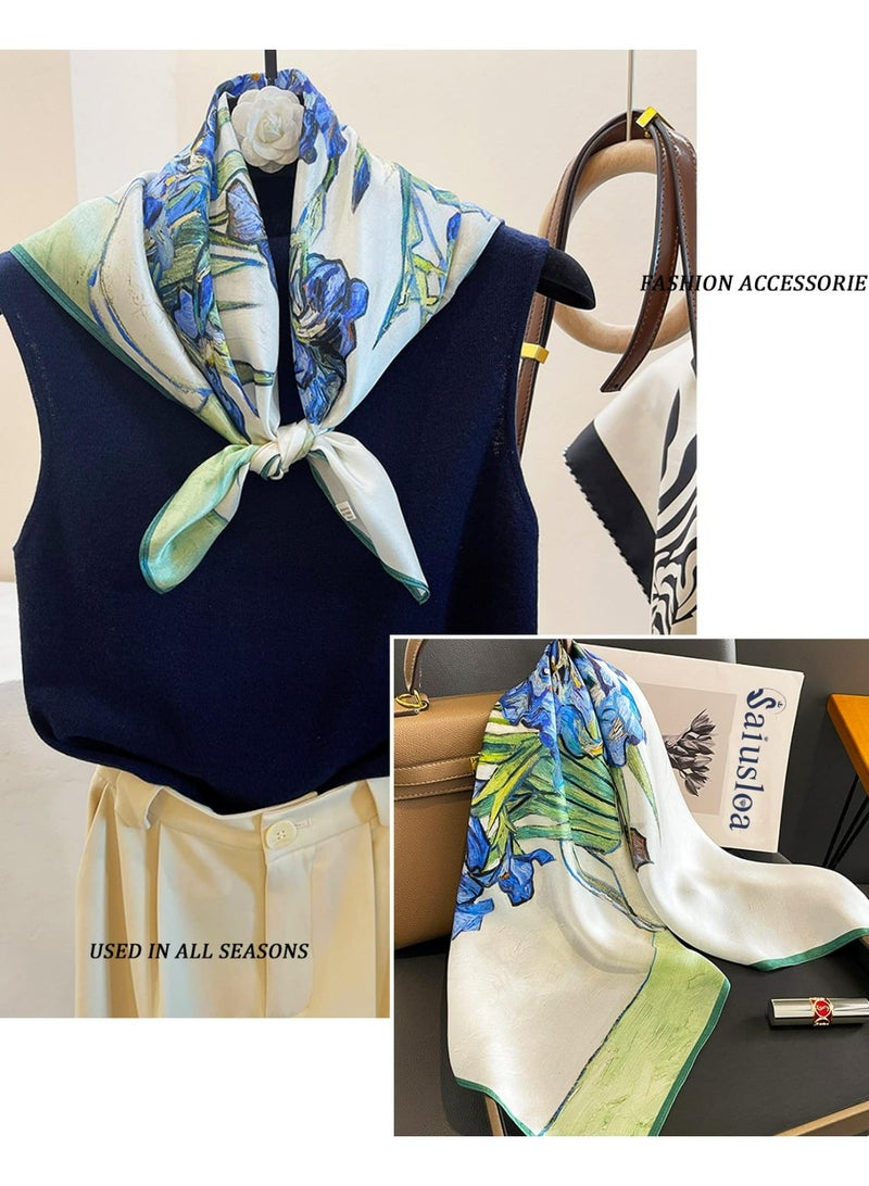 لوميا وشاح حريري مربع نسائي، وشاح رقبة ساتان خفيف الوزن، وشاح رأس بطبعة زهور، وشاح لف للشعر، وشاح ناعم من الحرير الاصطناعي للملابس الأنيقة، واقي من الشمس، وديكور عصري، 70×70 سم - Image 2
