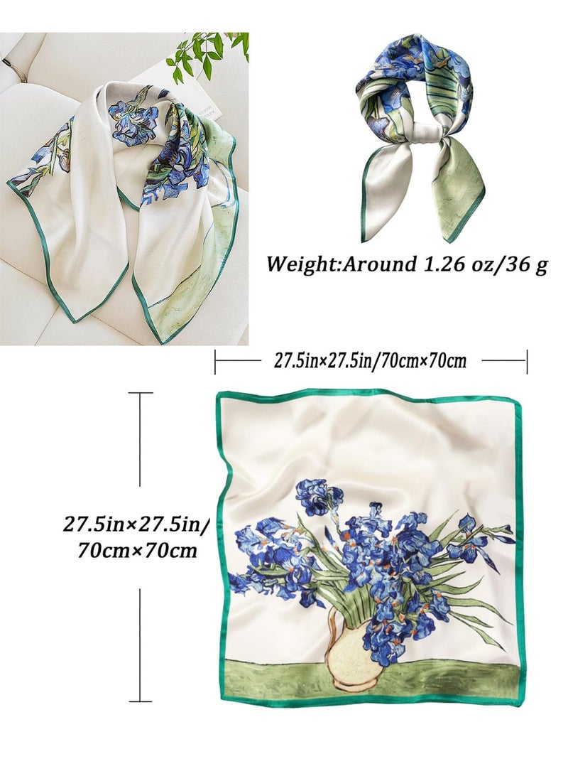 لوميا وشاح حريري مربع نسائي، وشاح رقبة ساتان خفيف الوزن، وشاح رأس بطبعة زهور، وشاح لف للشعر، وشاح ناعم من الحرير الاصطناعي للملابس الأنيقة، واقي من الشمس، وديكور عصري، 70×70 سم - Image 3