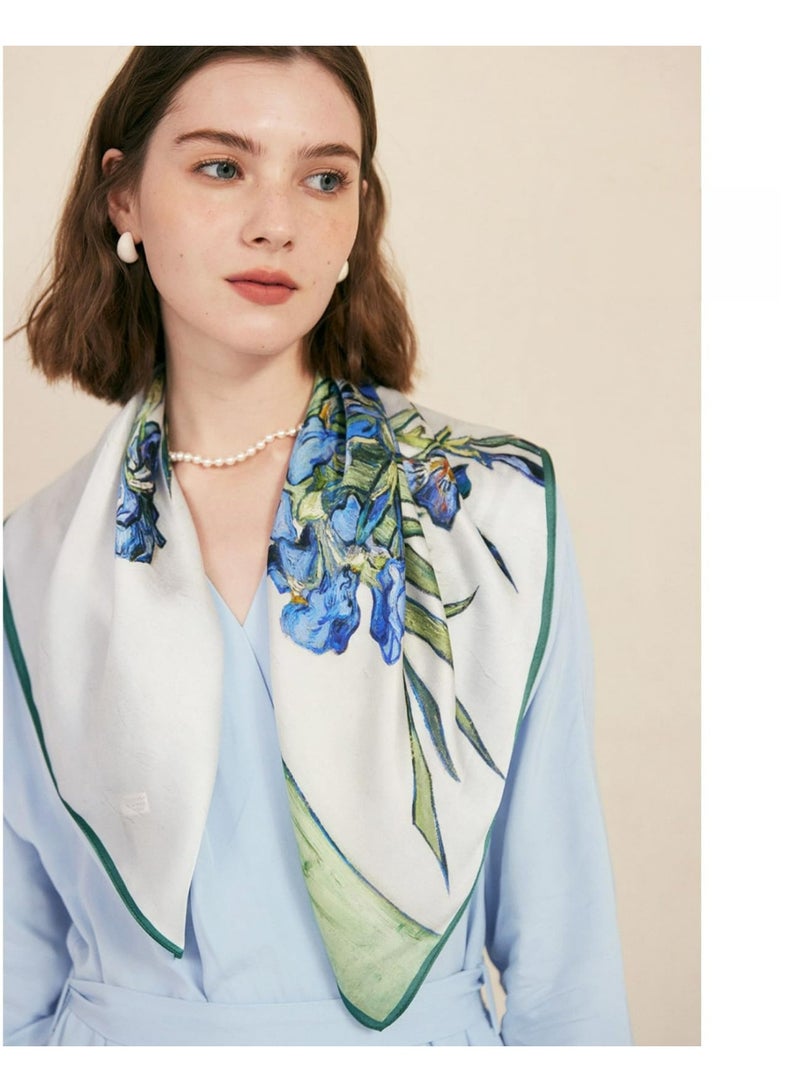 لوميا وشاح حريري مربع نسائي، وشاح رقبة ساتان خفيف الوزن، وشاح رأس بطبعة زهور، وشاح لف للشعر، وشاح ناعم من الحرير الاصطناعي للملابس الأنيقة، واقي من الشمس، وديكور عصري، 70×70 سم - Image 5
