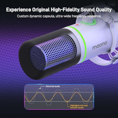MAONO XLRUSB Dynamic Microphone Kit RGB Podcast Mic with Software Mute Gain Knob Volume Control Boom Arm for Streaming Gaming VoiceOver RecordingPD200XS White - Image 3