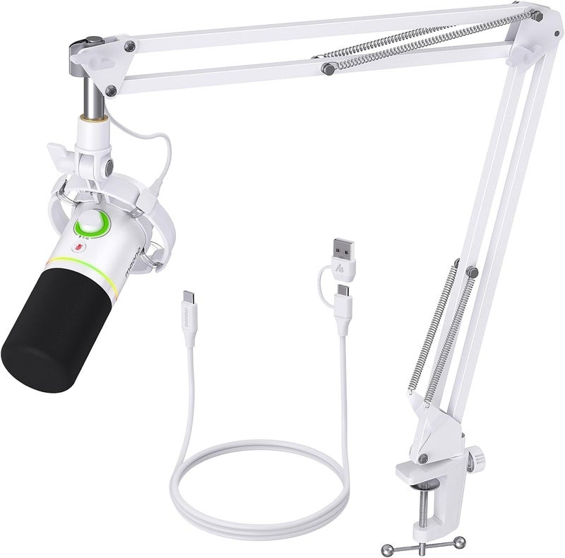 MAONO XLRUSB Dynamic Microphone Kit RGB Podcast Mic with Software Mute Gain Knob Volume Control Boom Arm for Streaming Gaming VoiceOver RecordingPD200XS White - Image 2