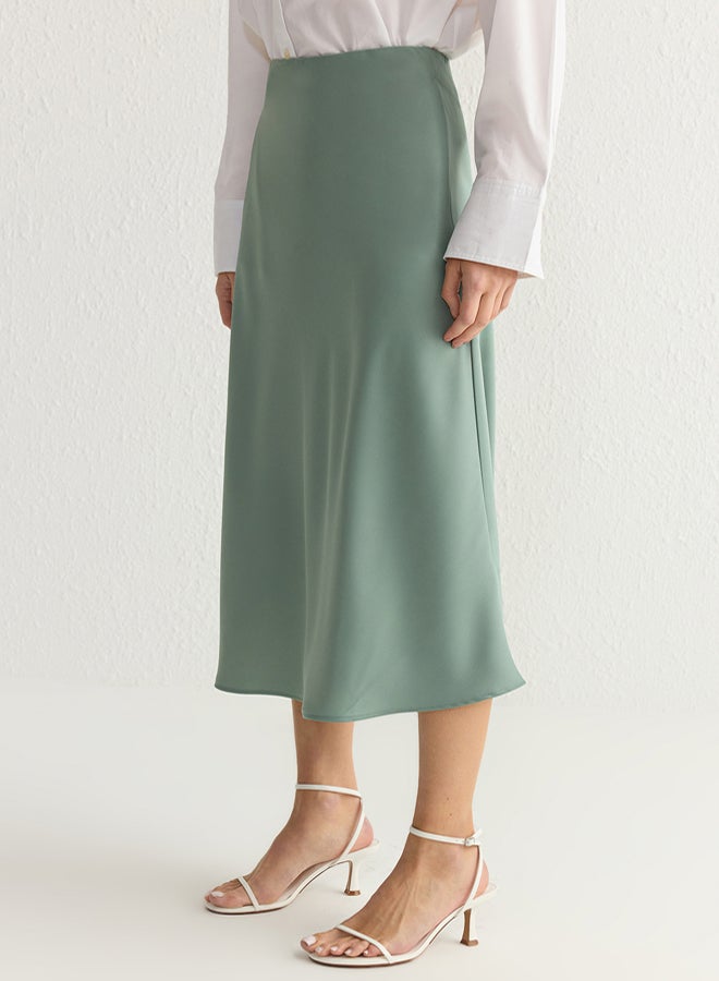 trendyol Khaki A-line Satin Fabric Midi Length Woven Skirt TWOSS24ET00162 - Image 4