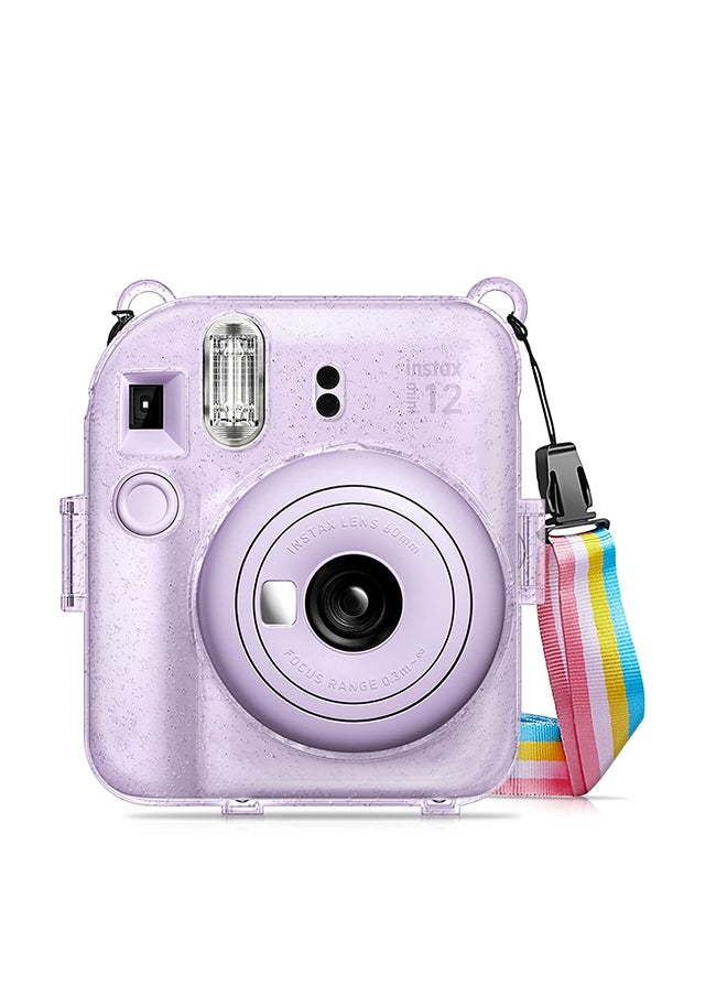 O Ozone Transparent Hard Camera Case for Fujifilm Instax Mini 12 Instant Camera Cover with Adjustable Strap  - Purple  - Image 1