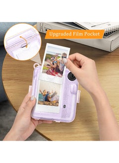 O Ozone Transparent Hard Camera Case for Fujifilm Instax Mini 12 Instant Camera Cover with Adjustable Strap  - Purple  - Image 4