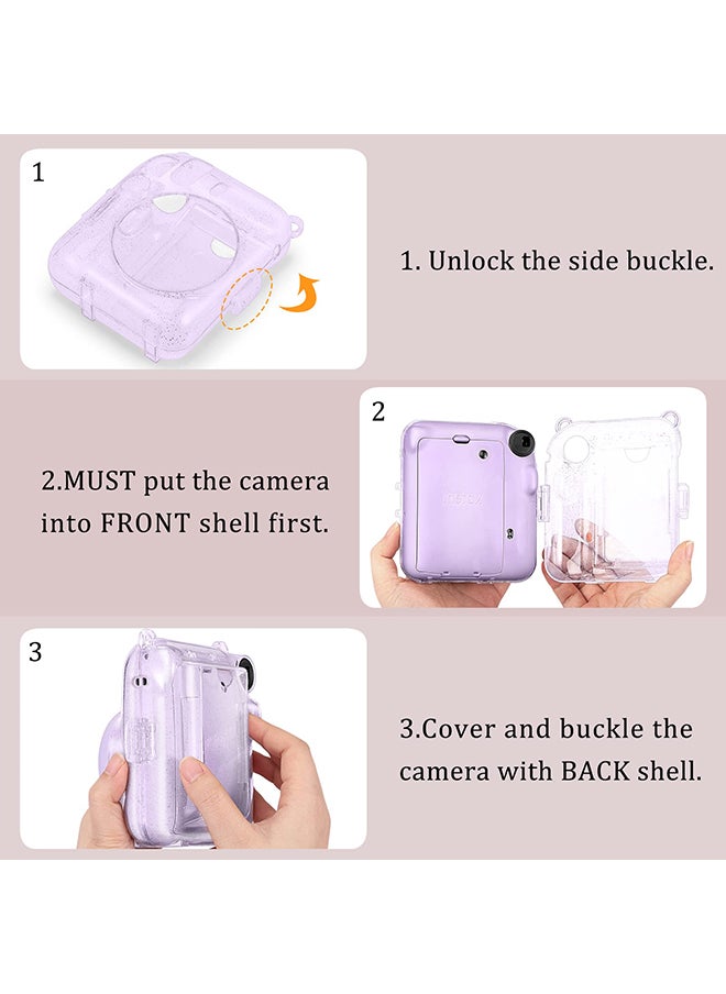 O Ozone Transparent Hard Camera Case for Fujifilm Instax Mini 12 Instant Camera Cover with Adjustable Strap  - Purple  - Image 5