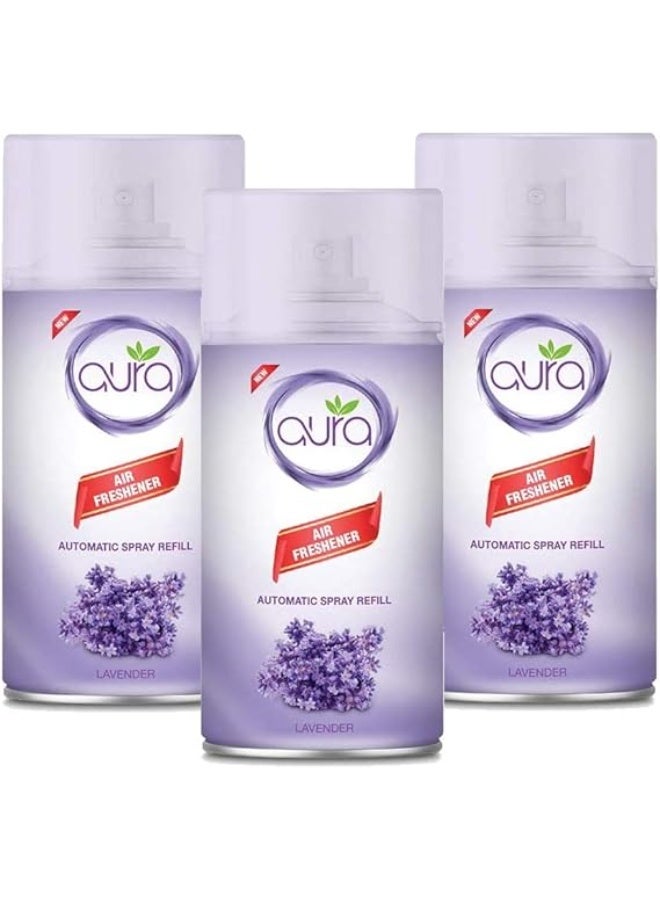 أورا بخاخ معطر جو أورا، عبوة إعادة تعبئة أوتوماتيكية، برائحة اللافندر، عبوة من 3 قطع × 250 مل، عطر يدوم طويلًا للمنزل والمكتب والمطبخ والحمام، يناسب معظم الموزعات، مزيل للروائح سهل الاستخدام - Image 1