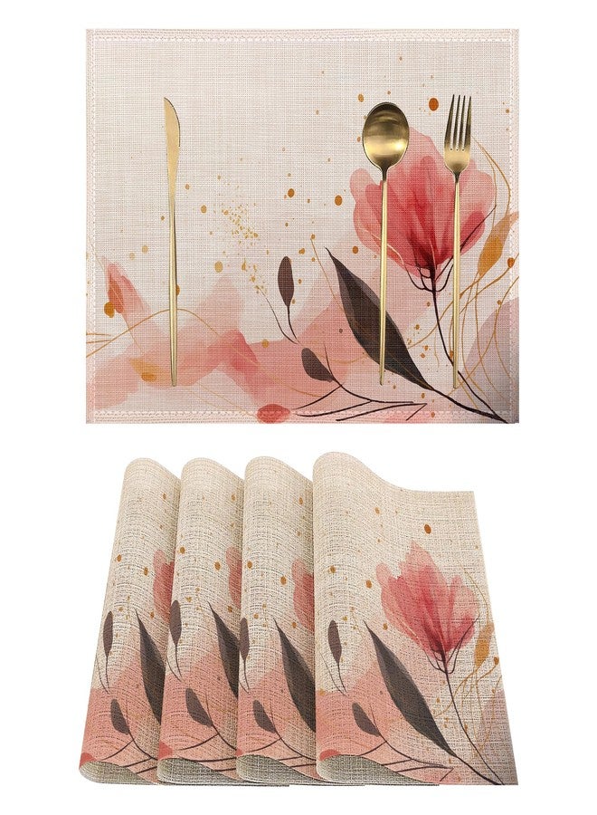 IGPPDO Blush and Gold Floral Art Placemats Set of 4, Waterproof Place Mats Non-Slip Washable Table Mats Set for Kitchen Dining Holiday Party Wedding Decor 12x18 Inch - Image 1