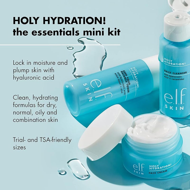 elf Skin Holy Hydration The Essentials Mini Kit Cleanser Toner  Moisturizer for Hydrated  Balanced Skin TSAFriendly Sizes - Image 3