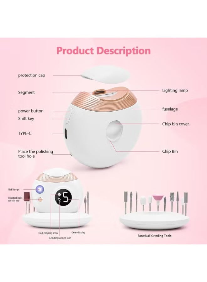 بلو فاير طقم 3 في 1 لقص أظافر كهربائي لاسلكي ومقص أظافر أوتوماتيكي مزود بضوء الأشعة فوق البنفسجية | طقم مانيكير وباديكير محمول قابل لإعادة الشحن | 11 قطعة، سرعة قابلة للتعديل، آمن للأظافر الأكريليكية والجل والطبيعية | أداة احترافية للعناية بالأظافر للبالغين والأطفال - Image 5