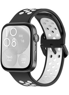 Generic Silicone Strap for Huawei Watch Fit 3 Strap, Nike Breathable Soft Silicone Replacement Strap for Huawei Watch Fit 3 Band Women/Men, Adjustable Waterproof Sports Strap for Huawei Fit3(Black and White)  - Image 2