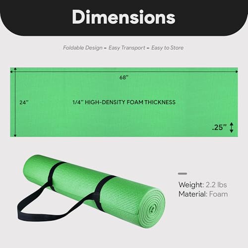 Fitvids 1/4-Inch High Density Thick Non Slip Yoga Mat with Knee Pad and Carrying Strap for Workout, Pilates, Gym Home Exercise, Green - Image 5