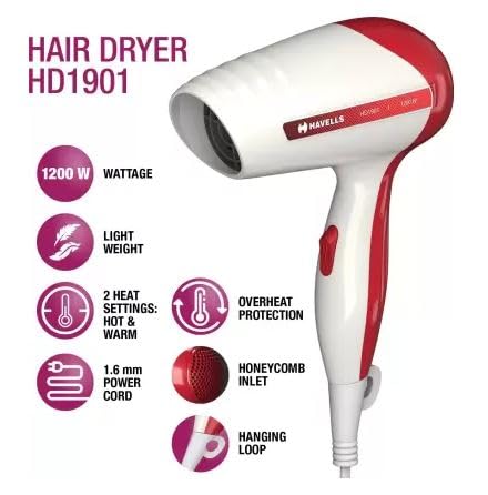 Havells Hd1901 Hair Dryer (1200 W, White & Red) - 1200 Watts - Image 4