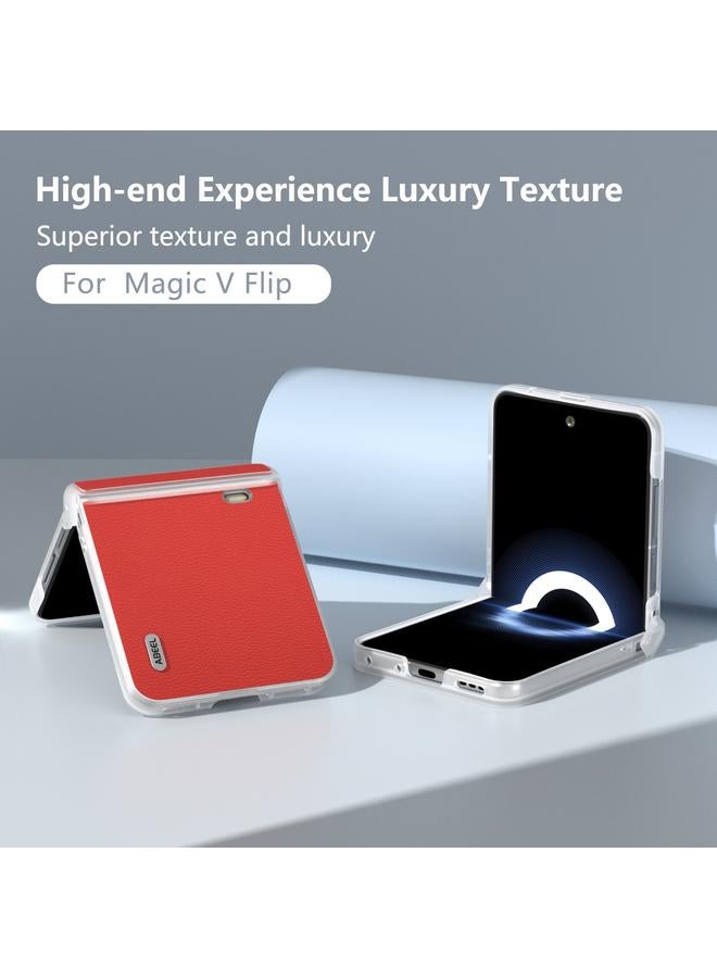 Zaboon Case For Honor Magic V Flip ABEEL Three Parts Frosted Translucent Frame Genuine Leather Luolai Series Phone Case - Image 3