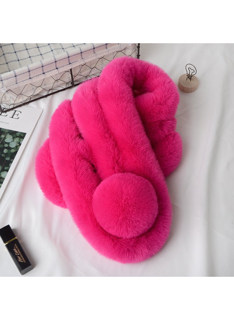 Generic - 2020 autumn and winter three-tube one ball scarf adult children plush scarf imitation fur warm fur scarf women Bean paste - Image 1
