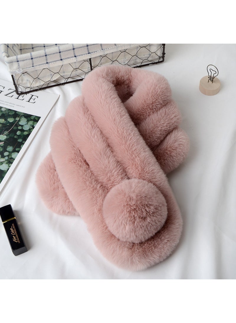 Generic - 2020 autumn and winter three-tube one ball scarf adult children plush scarf imitation fur warm fur scarf women Bean paste - Image 1