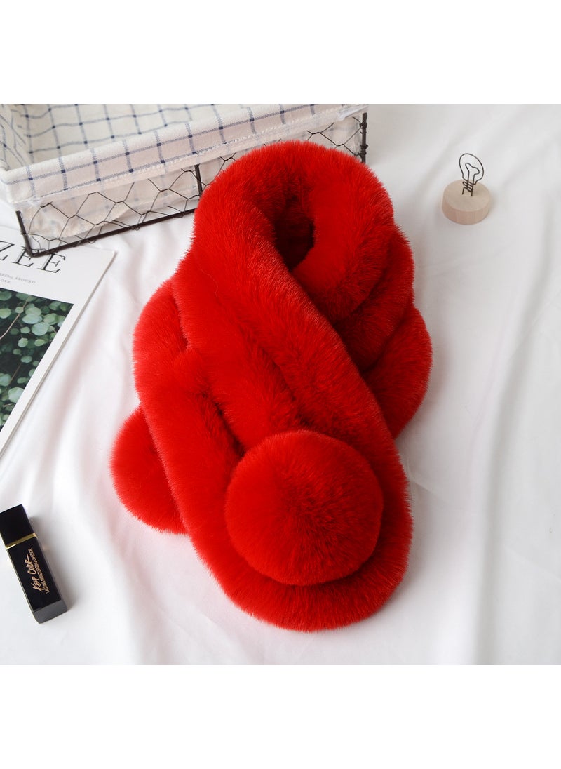 Generic - 2020 autumn and winter three-tube one ball scarf adult children plush scarf imitation fur warm fur scarf women Bean paste - Image 1