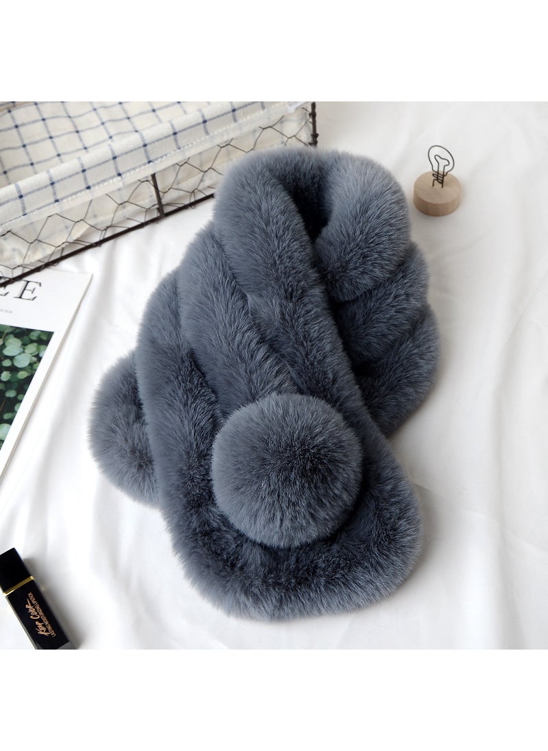 Generic - 2020 autumn and winter three-tube one ball scarf adult children plush scarf imitation fur warm fur scarf women Bean paste - Image 1
